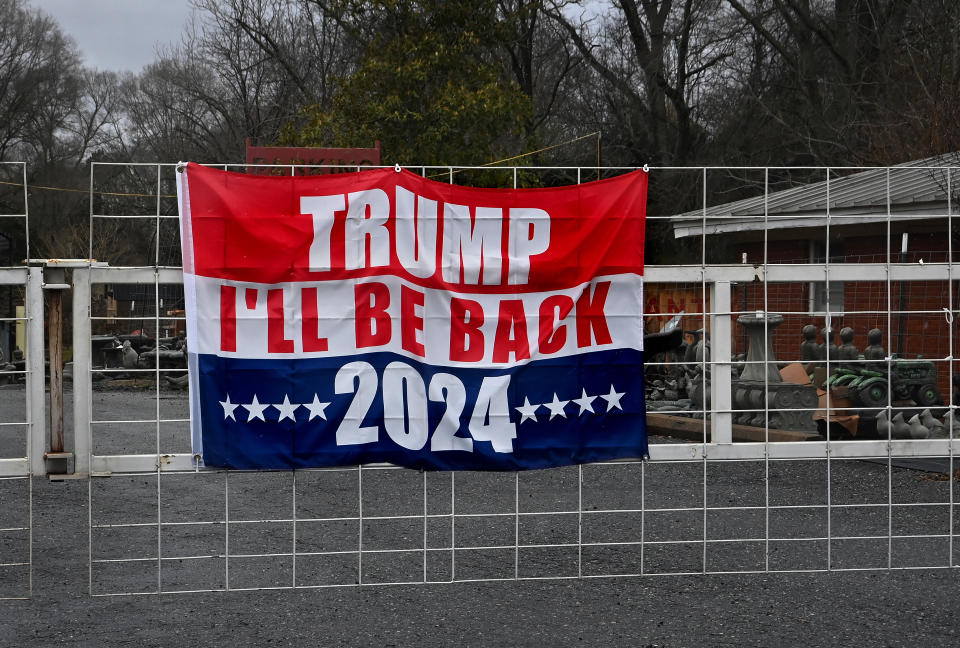 ROME, GA- JAN 16: Plenty of pro-Trump signs in and around Rome, Georgia were seen on January 16, 2022. Rome resident Angela Rubino hosted an event on her property.  Rome is in the district that is represented by pro-Trump U.S. Rep Marjorie Taylor Greene. Rubino is a conspiracy theory believer who stands with Republicans who espouse the belief that the 2020 election was stolen from Donald Trump. (Photo by Michael S. Williamson/The Washington Post via Getty Images)