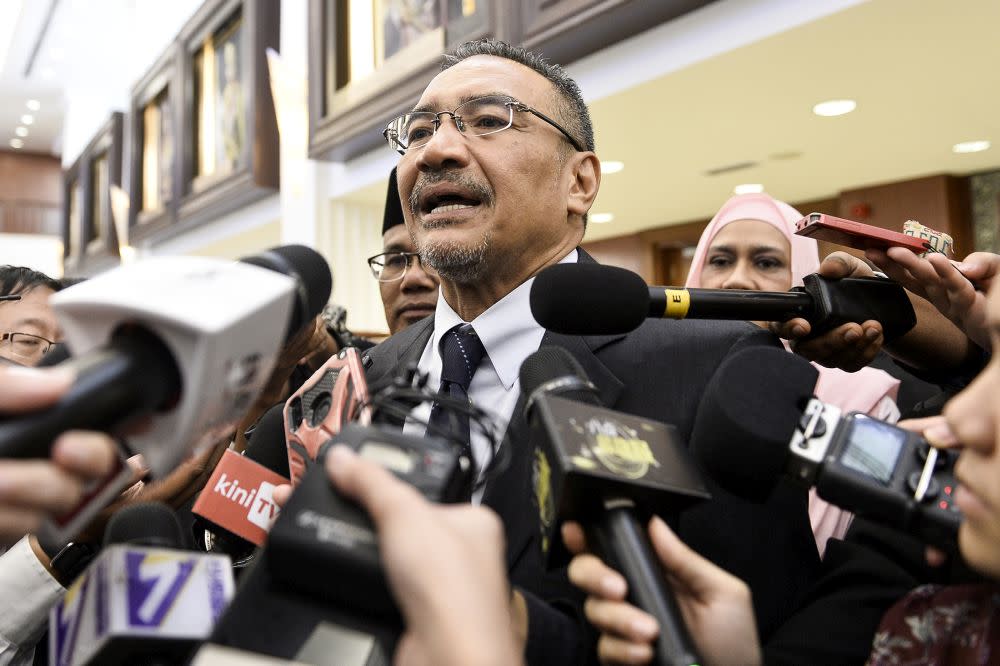 Semberong MP Datuk Seri Hishammuddin Hussein speaks to reporters at Parliament in Kuala Lumpur November 12, 2019. — Picture by Miera Zulyana