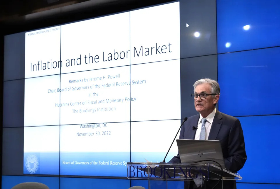 WASHINGTON, DC - NOVEMBER 30: Chair of the U.S. Federal Reserve Jerome Powell speaks at the Brookings Institution, November 30, 2022 in Washington, DC. Powell discussed the economic outlook, inflation and the labor market. (Photo by Drew Angerer/Getty Images)