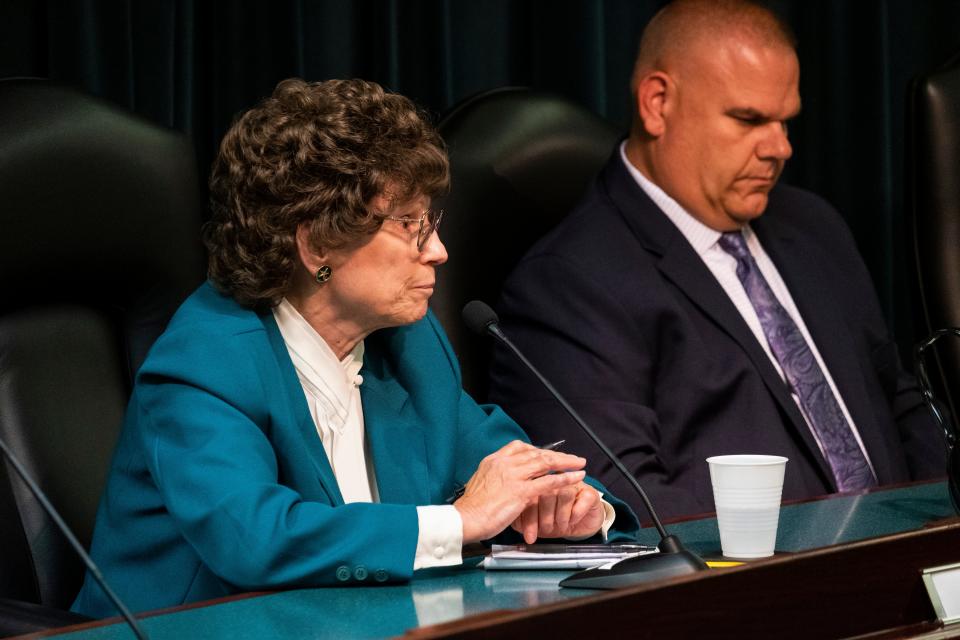 Jean Cramer, a candidate for the Marysville City Council, gives her opening remarks during a candidate forum Thursday, Aug. 22, 2019, at Marysville City Hall.