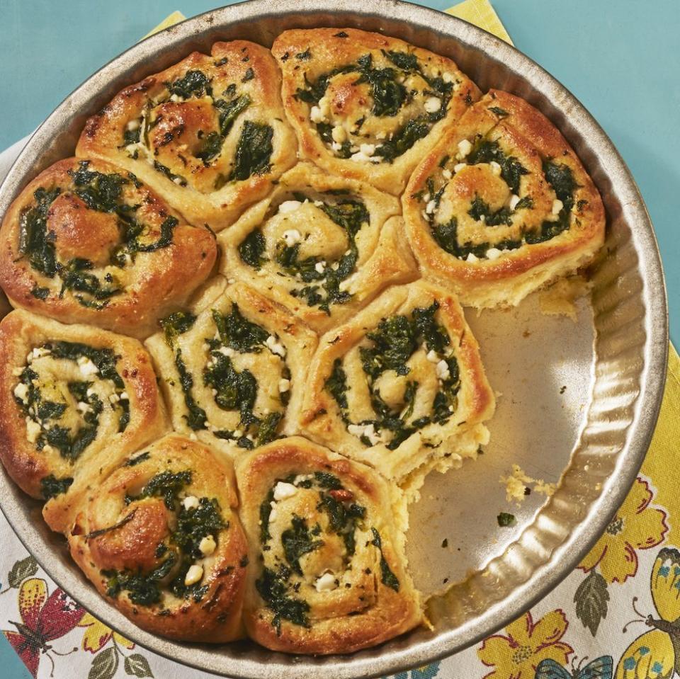 easter side dishes spinach feta buns in baking pan