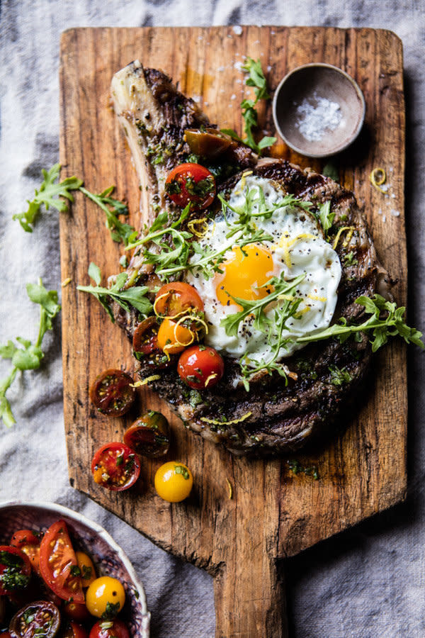 <strong>Get the <a href="https://www.halfbakedharvest.com/tuscan-steak-with-marinated-cherry-tomatoes/" target="_blank">Tuscan Steak with Marinated Cherry Tomatoes recipe</a> from&nbsp;Half Baked Harvest</strong>