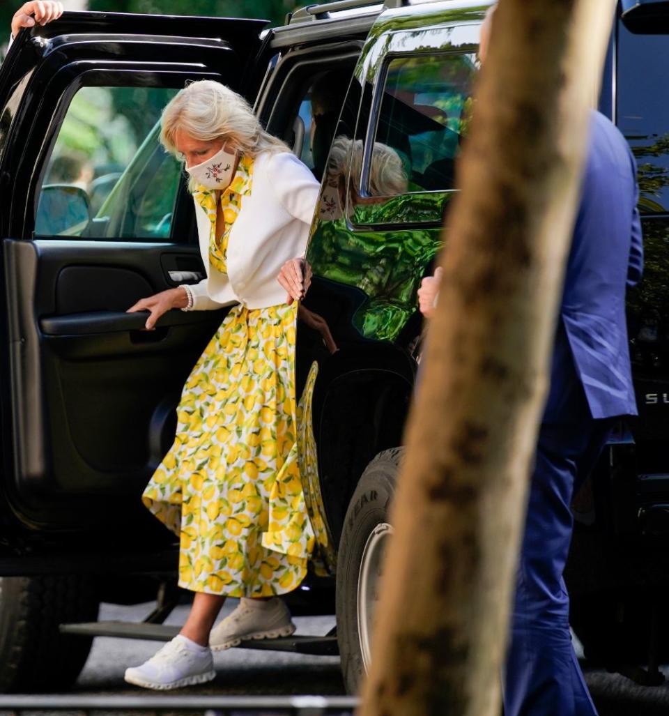 President Joe Biden and first lady Jill Biden arrive for church at Holy Trinity Catholic Church in the Georgetown section of Washington, Saturday, Aug. 21. - Credit: AP