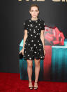 <p>The young actress arrived to the Los Angeles premiere of<i> The Gift</i> in an adorable printed cocktail dress from Valentino, which accentuated her girlish figure.<br><br></p>