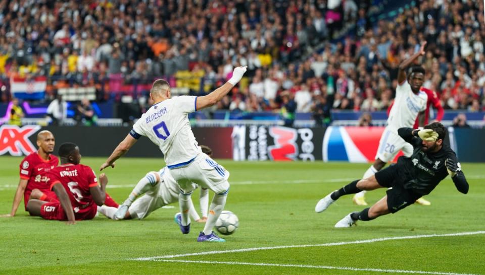 Benzema’s effort at the end of the first half was ruled out after a lengthy VAR check (Nick Potts/PA) (PA Wire)