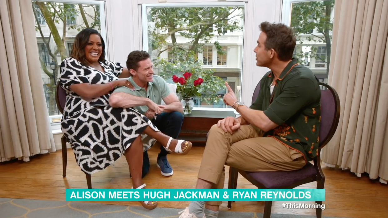 Alison Hammond with Hugh Jackman and Ryan Reynolds on This Morning (ITV)