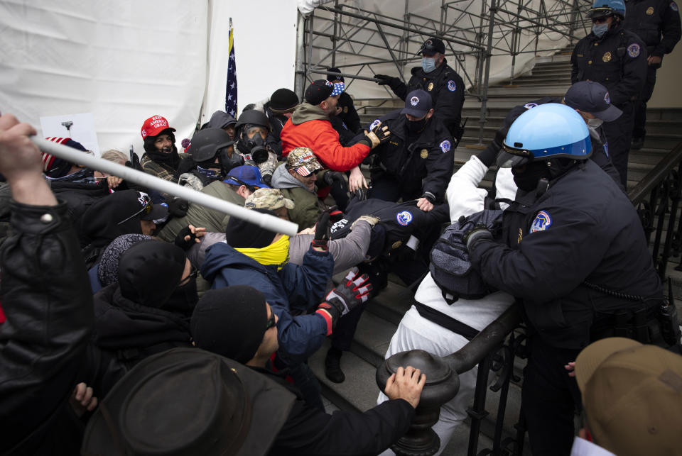 Trump supporters clash with police and security forces as people try to storm the US Capitol in Washington D.C on January 6, 2021. (Brent Stirton/Getty Images)