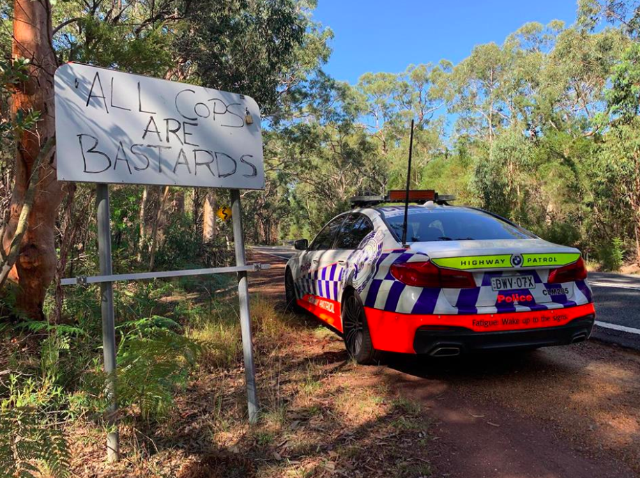 Police found the graffiti in the Royal National Park. Source: Facebook/ Traffic and Highway Patrol Command