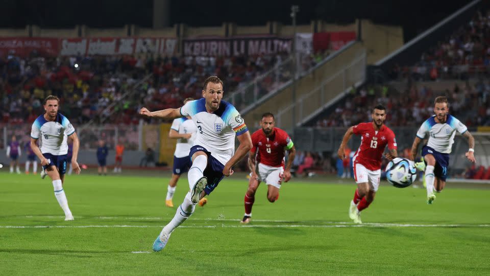 England captain Harry Kane takes a penalty against Malta last year. - Lee Smith/Action Images/Reuters