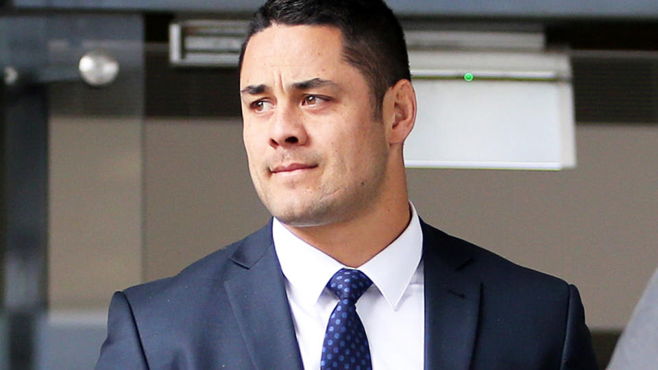 Jarryd Hayne, pictured here leaving Newcastle Local Court ahead of his sexual assault trial.