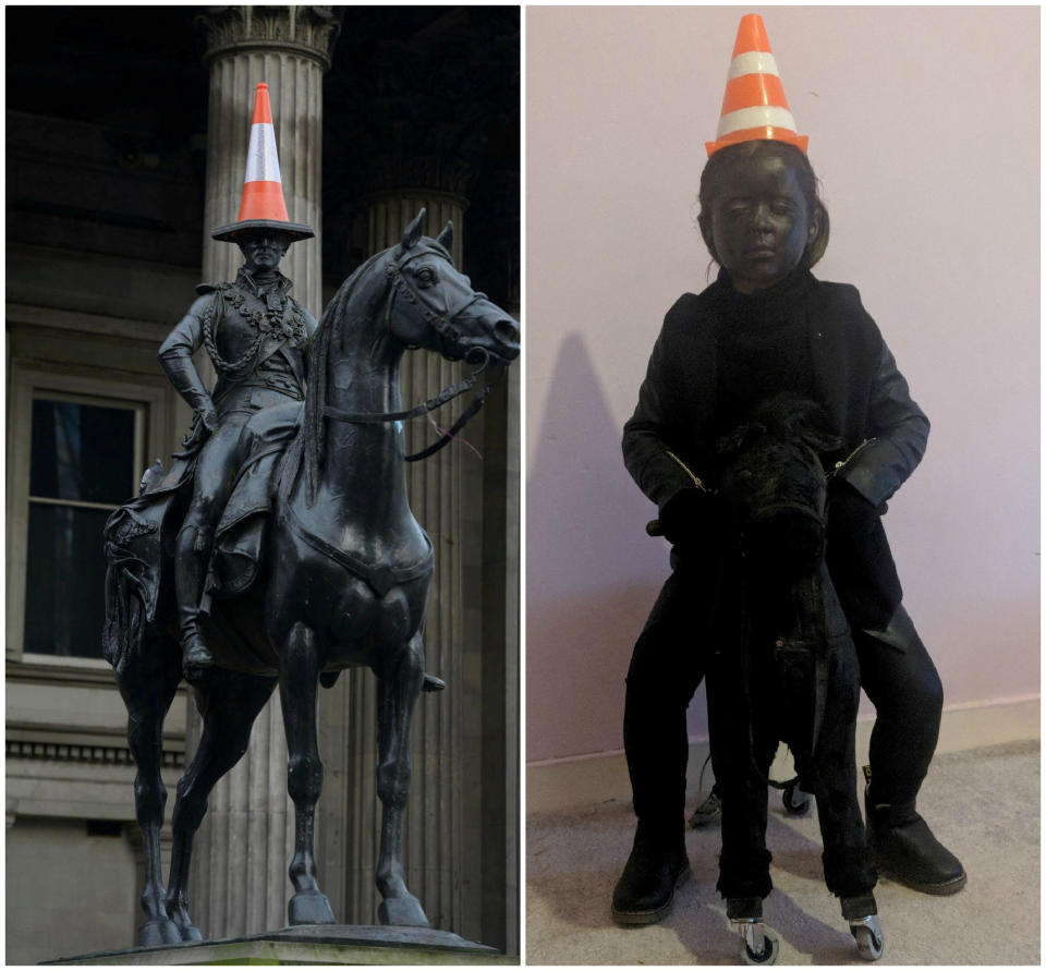 This year's costume is the Duke of Wellington statue in Glasgow [Photo: SWNS]