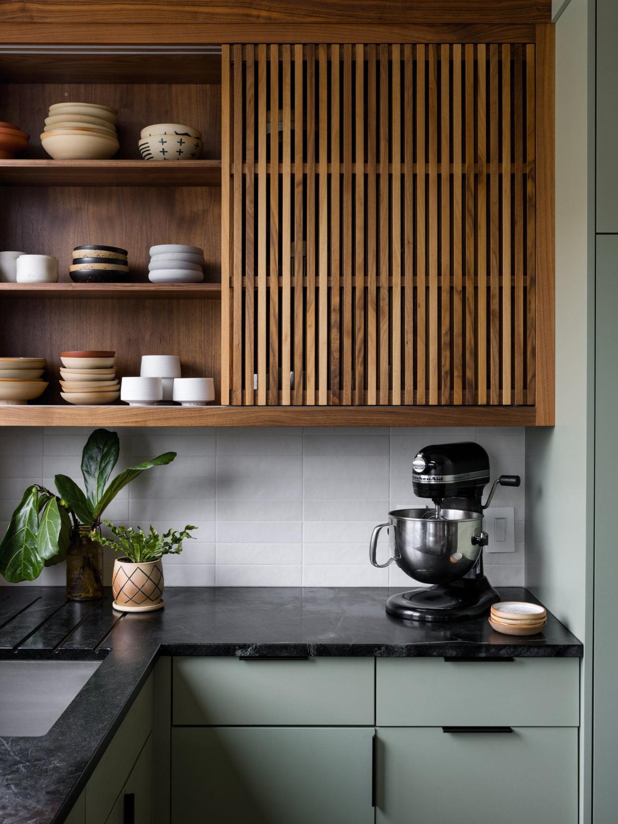 slatted walnut cabinet