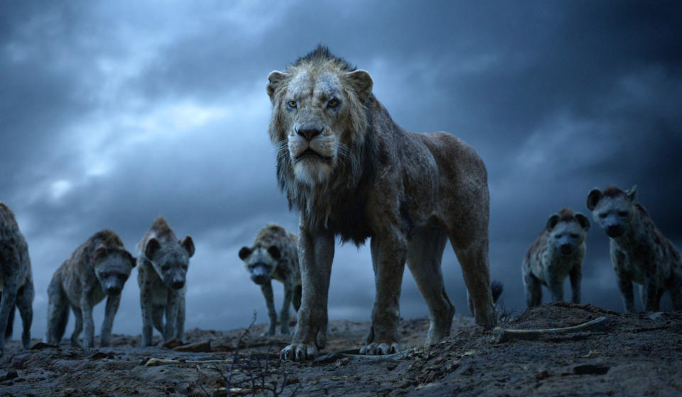 This image released by Disney shows Scar, voiced by Chiwetel Ejiofor, in a scene from "The Lion King." (Disney via AP)