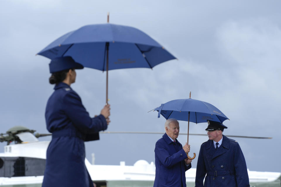 President Joe Biden gets set to board Air Force One, Monday, May 29, 2023, at Andrews Air Force Base, Md. (AP Photo/Patrick Semansky)
