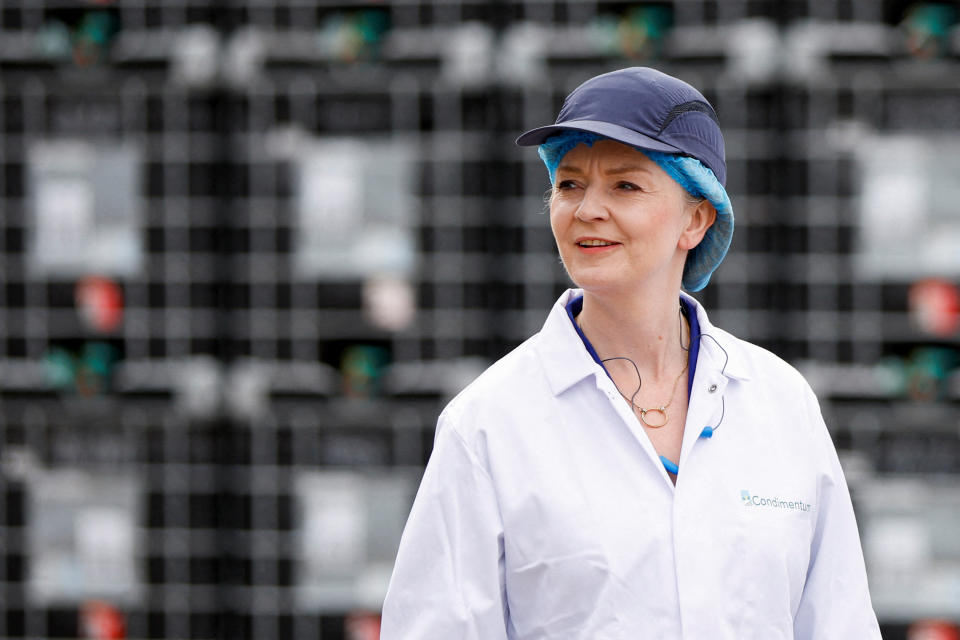 Contender to become the country's next Prime minister and leader of the Conservative party British Foreign Secretary Liz Truss attends a Conservative Party leadership campaign event at Condimentum Ltd at the Food Enterprise Park in Norwich, eastern England on August 25, 2022. (Photo by JOHN SIBLEY / POOL / AFP) (Photo by JOHN SIBLEY/POOL/AFP via Getty Images)