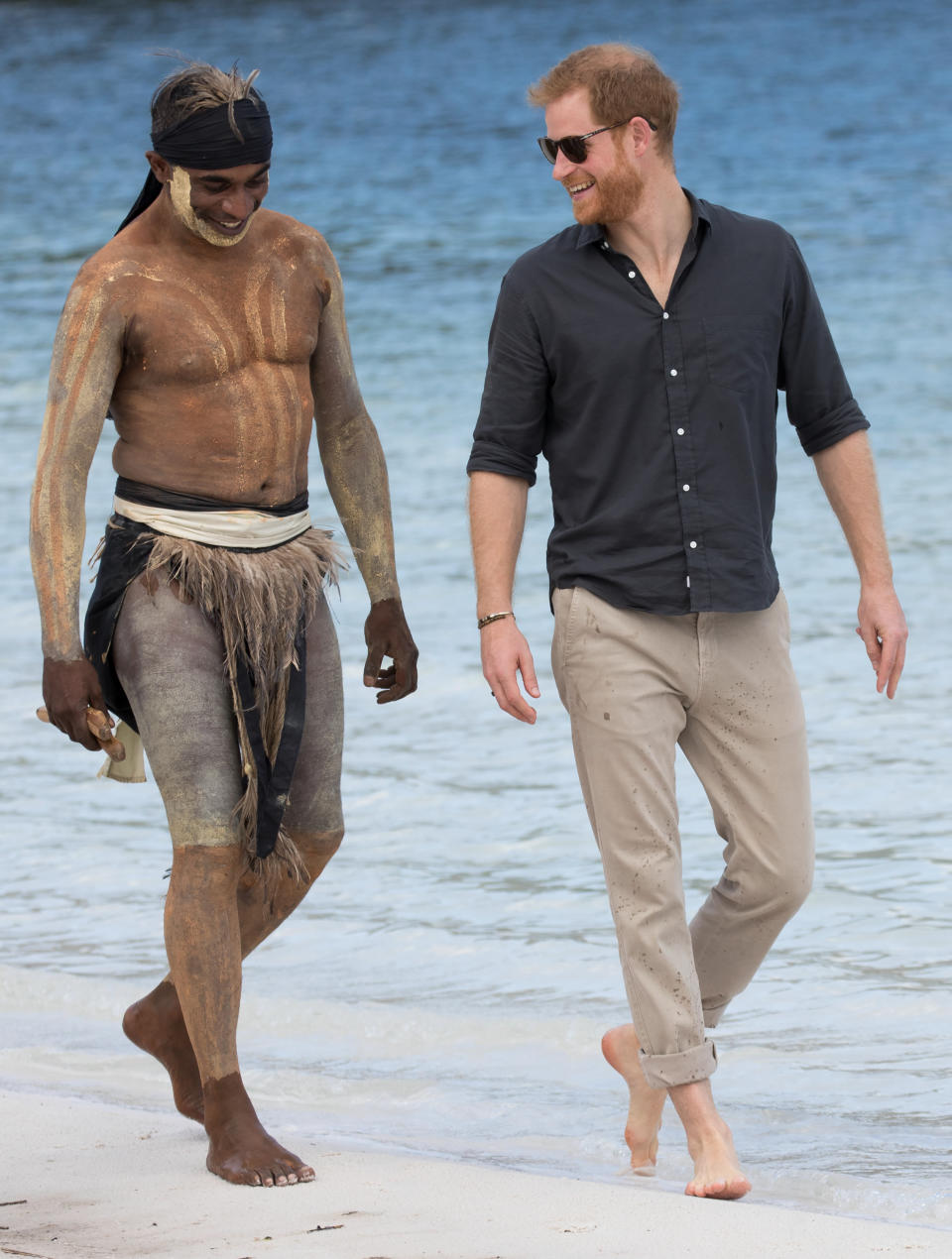 Prince Harry was spotted at Lake McKenzie on Monday, where he met with local elders and national park rangers to learn about the Island’s natural beauty, rich history, biodiversity and cultural significance. Photo: Getty Images