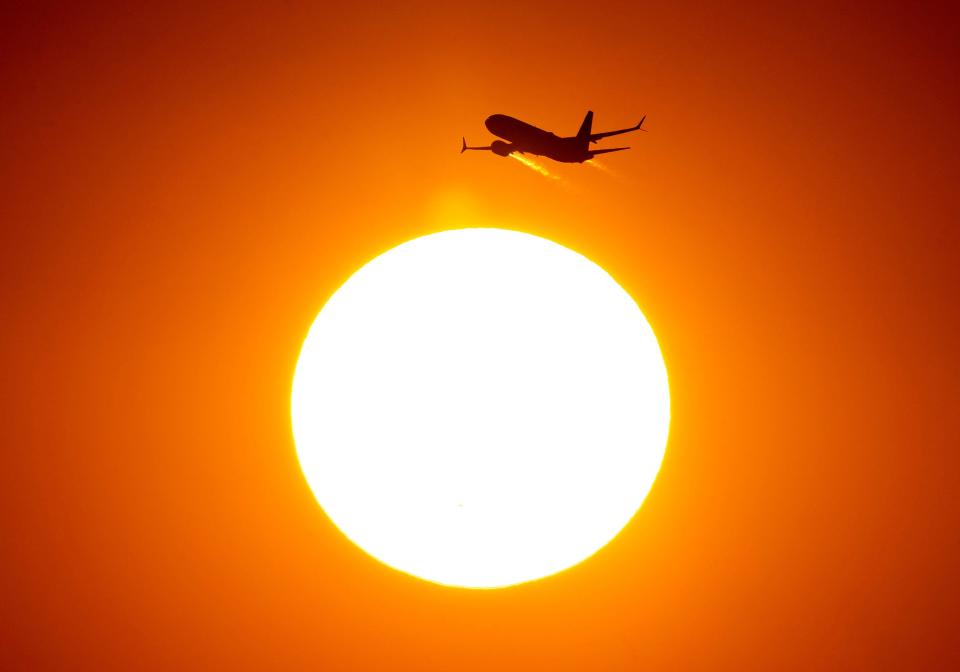 A Southwest Airlines jet takes off from Sky Harbor International airport in Phoenix heading for San Francisco on the 14th day in a row of temperatures 110 degrees or more on July 13, 2023.