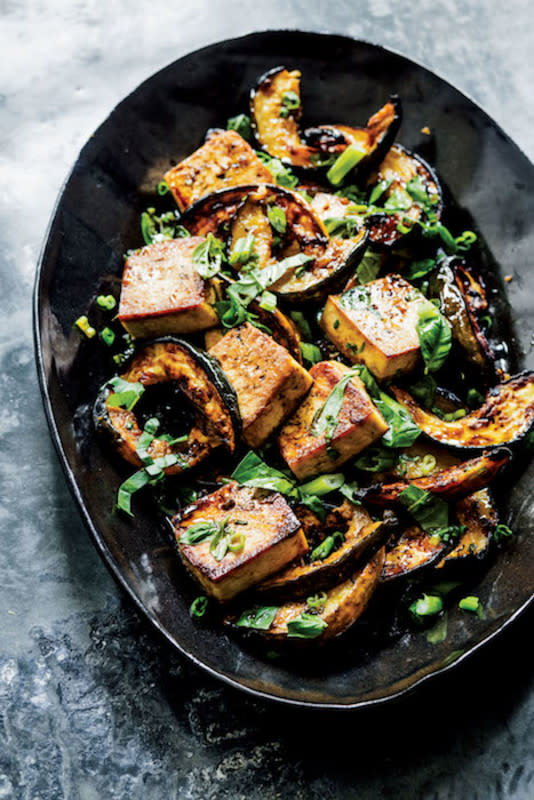 <p>Eric Wolfinger</p><p>Tis maple roasted tofu with winter squash is a stellar vegan supper that will win over any meat-eater. Get the recipe: Maple Roasted Tofu with Winter Squash</p>