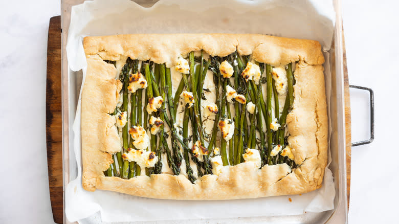 asparagus galette on baking tray 