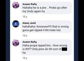 Anti-Semitic messages sent by Azeem Rafiq.