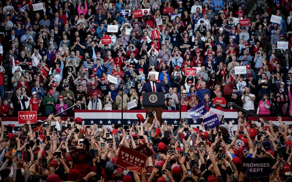 President Donald Trump arrives for a "Keep America Great" rally at Southern New Hampshire University Arena - Drew Angerer /Getty Images North America 