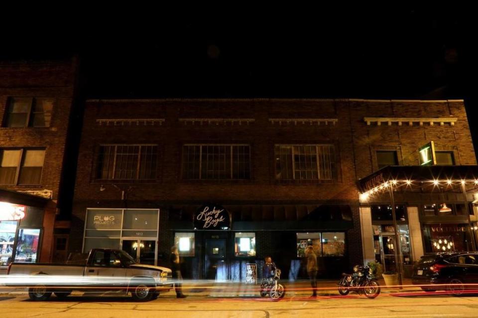 The nighttime view of Lucky Boys stand on Genessee Street.