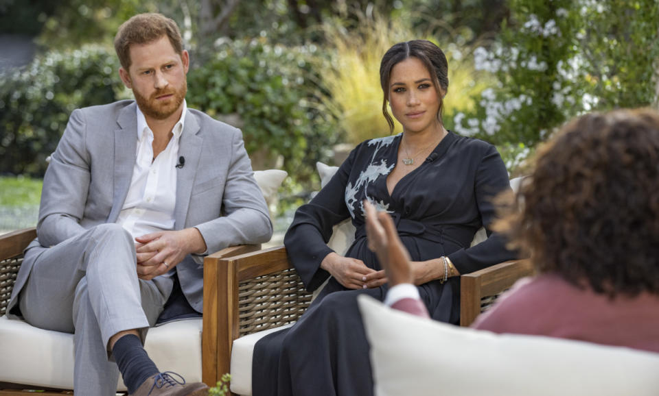 Prince Harry and Meghan Markle with Oprah