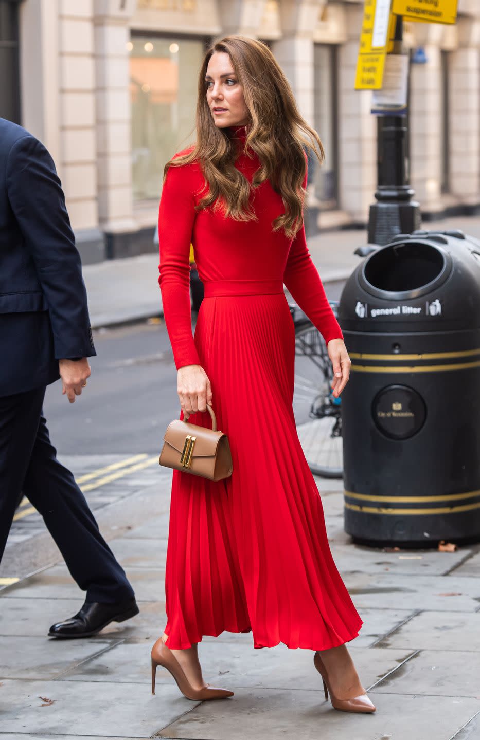 Kate Middleton Stuns in a Bright-Red Turtleneck and Matching Midi Skirt