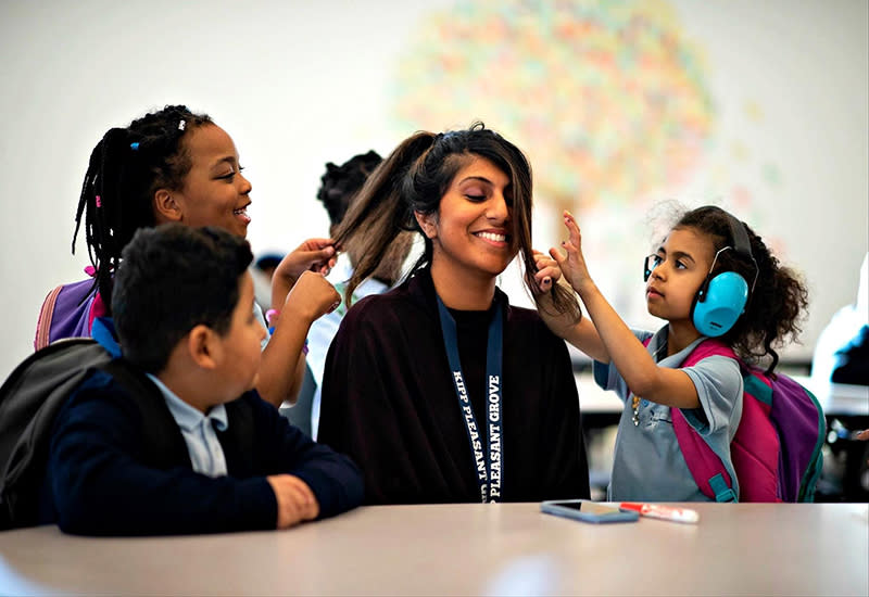 Shameem Patel with her students before the pandemic hit last year. (KIPP Texas Public Schools)