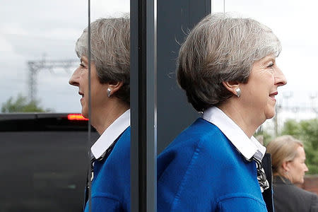 Britain's Prime Minister Theresa May leaves an election campaign event in Wolverhampton, May 30, 2017. REUTERS/Darren Staples