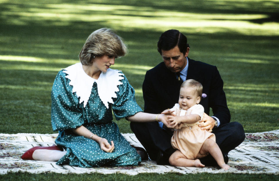 AUCKLAND - APRIL 23: Diana Princess of Wales with Prince Charles and Prince William posing for a photocall on the lawn of Government House in Auckland, New Zealand, on April 23, 1983 during the Royal Tour of New Zealand. (Photo by David Levenson/Getty Images)