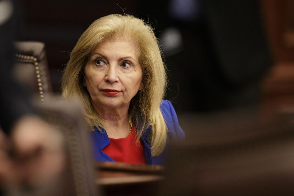 Sen. Janet Cruz, D-Tampa, listens to debate on a bill on the Senate floor Thursday, March 10, 2022.