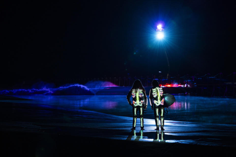 Machado and Benchetler, BTS at Surf Ranch.<p>Photo: Todd Glaser/Mountains on the Moon</p>