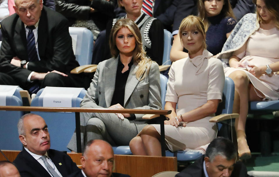 Melania Trump loves a sharp power suit. (Photo: Getty Images)