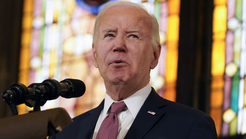 President Joe Biden delivers remarks at Mother Emanuel AME Church in Charleston, S.C., Monday, Jan. 8, 2024, where nine worshippers were killed in a mass shooting by a white supremacist in 2015.