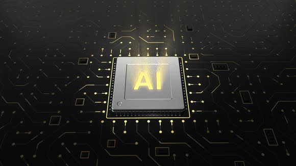 Computer chip with letters AI on it.