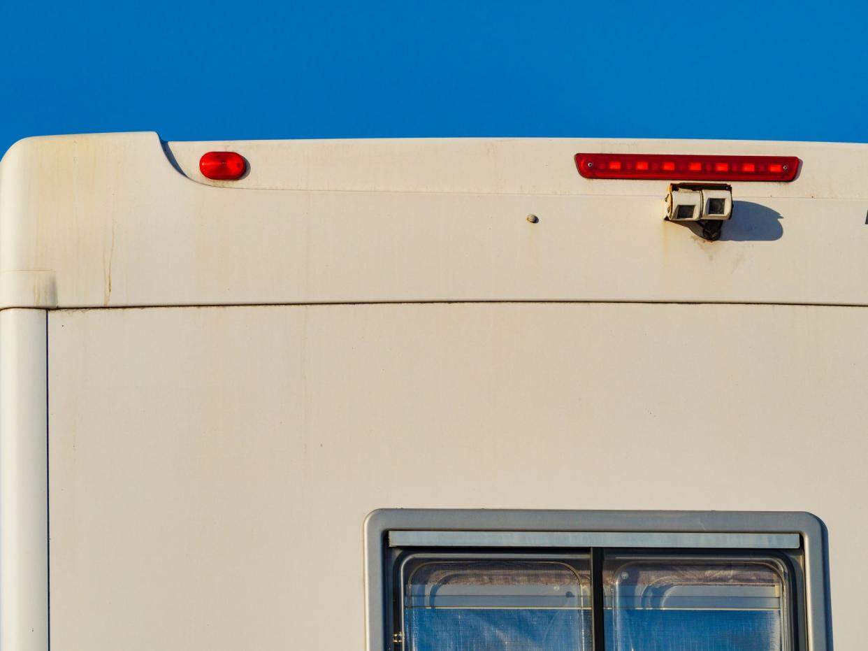 Caravan detail, rv back with rear view camera. Car parking camera