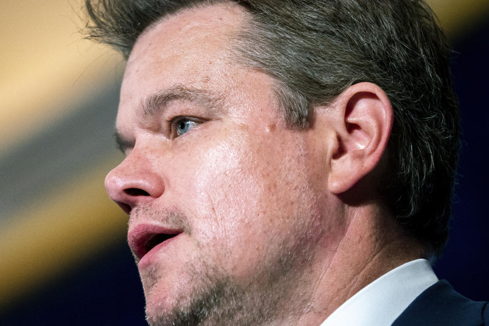 Actor Matt Damon speaks at the Clinton Global Initiative, Tuesday, Sept. 20, 2022, in New York. (AP Photo/Julia Nikhinson)