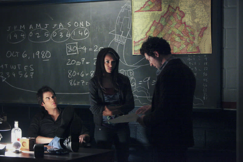 Ian Somerhalder as Damon, Kat Graham as Bonnie and David Alpay as Professor Shane in "We All Go a Little Mad Sometimes," the sixth episode of "The Vampire Diaries" Season 4.