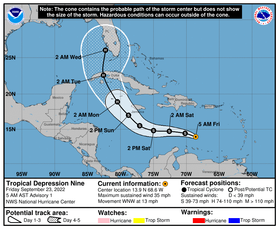 First advisory for Tropical Depression Nine, which became Hurricane Ian, came very close to the exact position where the hurricane eventually made landfall on September 28, 2022.