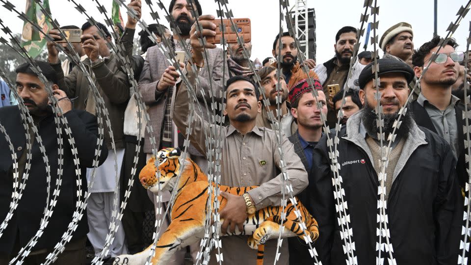 Supporters attend a PMLN election campaign rally in Rawalpindi on January 27, 2024. - Farooq Naeem/AFP/Getty Images