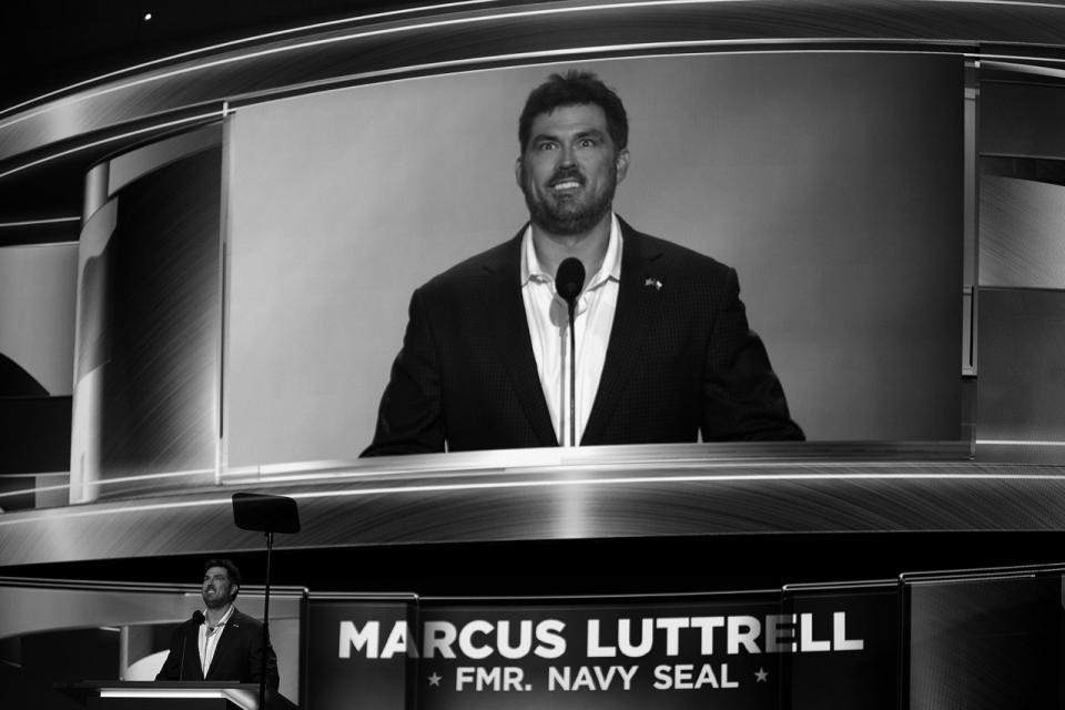 <p>Former Navy Seal Marcus Luttrell speaks at the Republican National Convention on Monday. (Photo: Khue Bui for Yahoo News)</p>