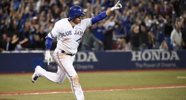 Ryan Goins put the finishing touches on a truly improbable Blue Jays win on Wednesday, in the kind of game they’d been losing all year. (Nathan Denette/CP)