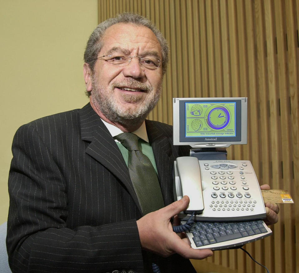 Chairman of Amstrad, Sir Alan Sugar, unveils his new Amstrad   'e-m@iler plus', an e-mail-enabled home phone, in London. Sir Alan said he believed the e-m@ilerplus would allow Britons to surf the web without the pomp of booting a computer up.   *  Explaining the new technology Sir Alan described its features, including access to Microsoft Mobile Explorer, a library of computer games from Sinclair ZX Spectrum, answering machine, hands-free phone, text messaging and e-mail capacity, and a 700-name address book.  The device goes on sale this year for  99. 