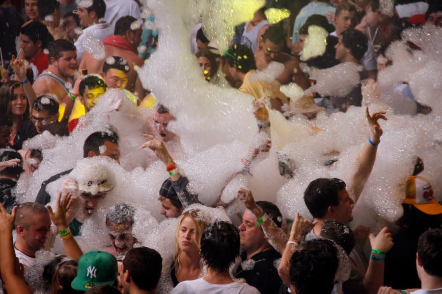 Spring Break revelers enjoy a foam party at a nightclub in the resort city of Cancun, Mexico, Monday, March 4, 2013. Cancun is one of the No. 1 foreign destination for U.S. college students wanting to enjoy Spring Break. (AP Photo Israel Leal)