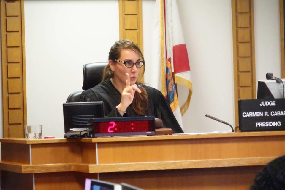 Miami-Dade Circuit Judge Carmen Cabarga presides over a bond hearing for Rick Torcise on Nov. 30, 2021. He is accused of sexually molesting a teen boy he met at his church in Homestead.