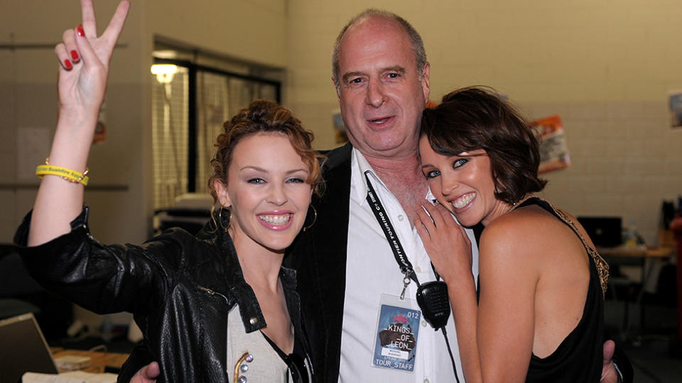 Michael Gudinski with Kylie and Dannii Minogue