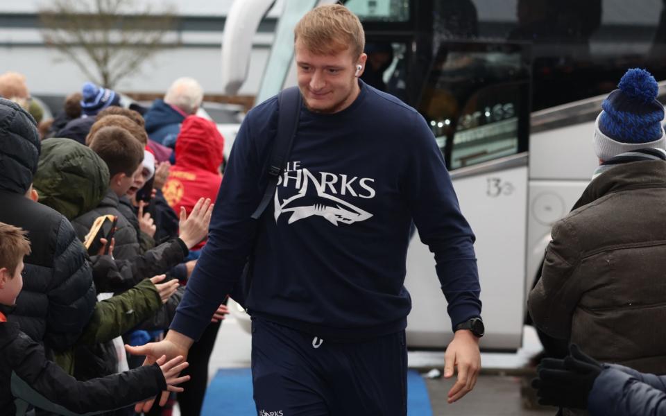 Ben Bamber of Sale Sharks arrives during the Investec Champions Cup match between Sale Sharks and Stade Francais Paris at AJ Bell Stadium on December 10, 2023 in Salford, England