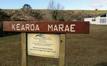 A supplied image shows a sign at the front of the Marae and Iwi owned farming operation that uses a micro-hydro power unit to generate electricity located on the Pokaitu stream at Kearoa Marae in New Zealand, August 1, 2014. Picture taken August 1, 2014. To match Analysis NEWZEALAND-ENERGY/ Eugene Berryman-Kamp/Handout via REUTERS ATTENTION EDITORS - THIS IMAGE WAS PROVIDED BY A THIRD PARTY. NO RESALES. NO ARCHIVE.