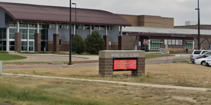 <p>The headteacher of Mead High School in Colorado, pictured, has stepped down after a group of students were reportedly photographed reenacting the murder of George Floyd in the school’s parking lot</p> (Google Maps)